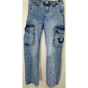 True Religion Ricky Relaxed Straight Boys Cargo Jeans Light Wash Adj Waist 12